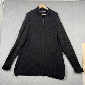 Old Navy Sweater Mens 2XL Black 1/4 Zip Cable Knit Cotton Mock Neck Pullover